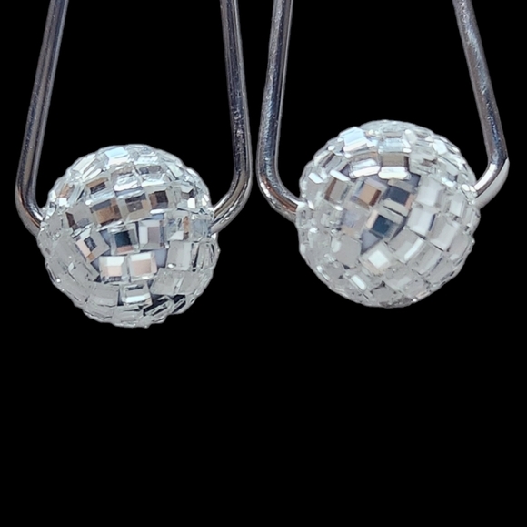g by Gennaro Disco Ball Dangle Earrings Silver Tone Ball Post - Picture 7 of 7